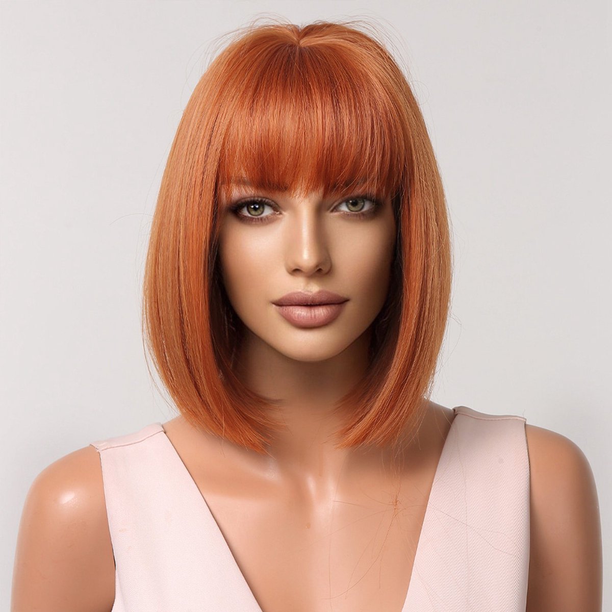 EYUSALL Dames Pruik - Korte Rechte Synthetische Pruik | Volledige Cap Met Natuurlijke Haarline | Ademend & Verstelbaar | Voor Dagelijks Gebruik,oranje